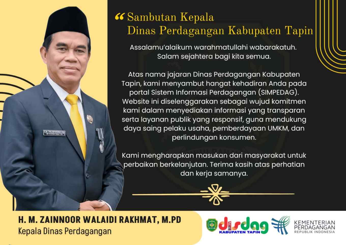 Sambutan Kepala Dinas Perdagangan  Kab. Tapin